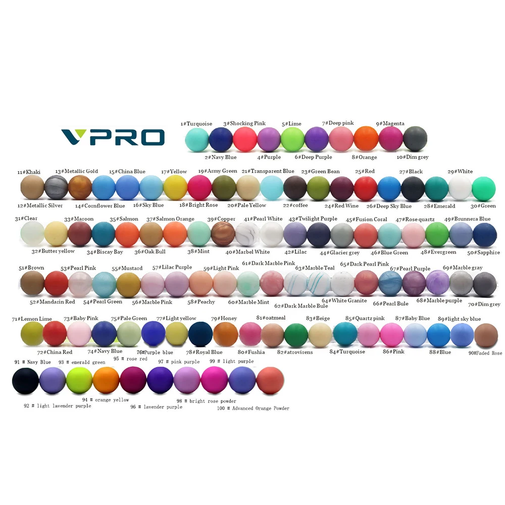 

Wholesale Free Sample 15mm/12mm/9mm 67 Colors Double Hole Bpa Free Baby Silicone Teething Beads Teether Beads, 67 different colors stocked