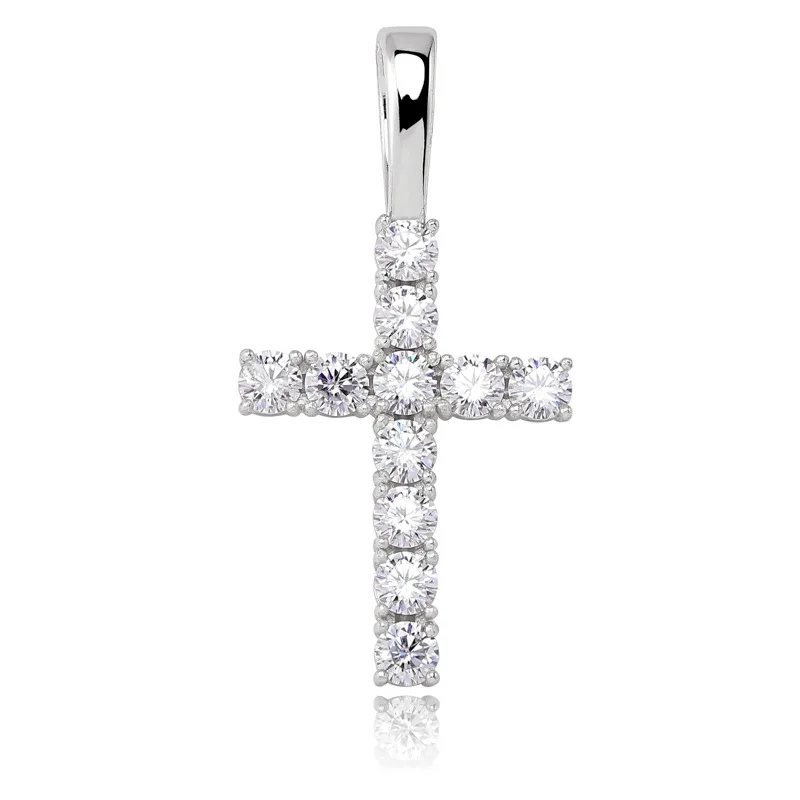 

S925 silver inlay mosanite high-end solid cross pendant vintage necklace