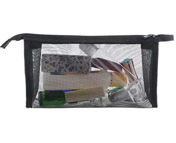 

Wholesale Zipper Transparent Mesh Cosmetic Nylon Makeup Bag for Travel, Customized