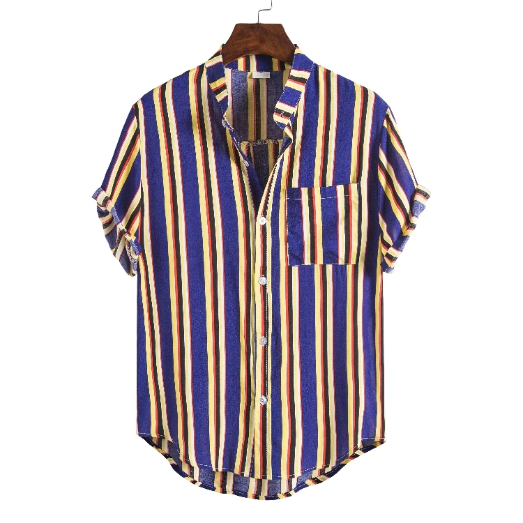 

Men's Summer Plus Size Cotton Short Sleeve M to 5XL Size Stripe Patterns Shirts, Stripe as pics