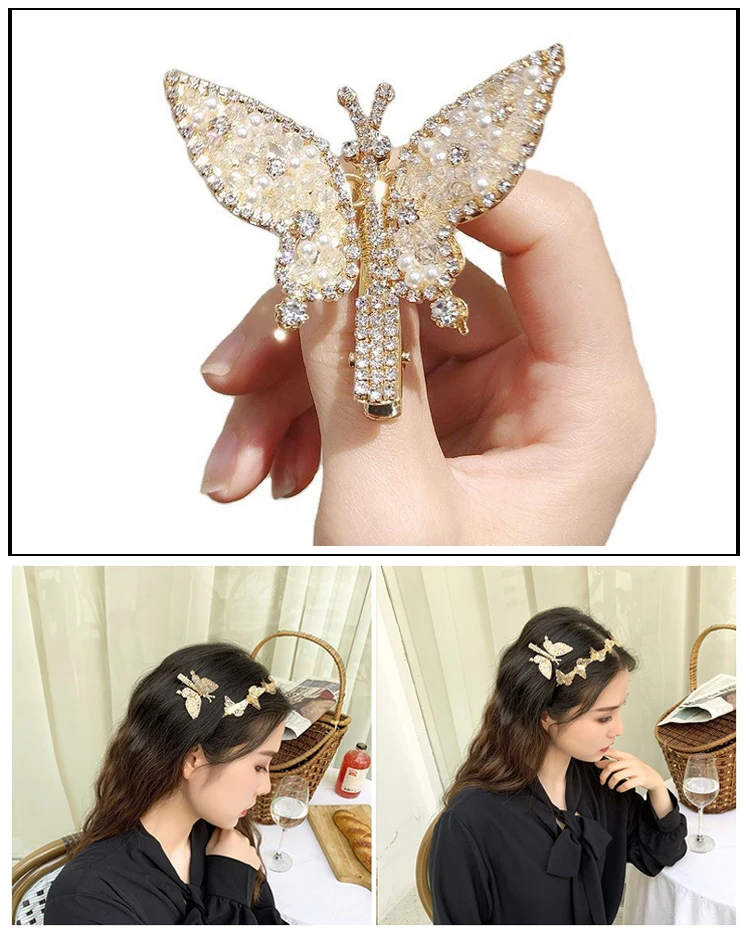 Rhinestone Barrettes Set Of Jeweled Butterfly Hair Clips Pink Crystals And  Clear Crystals Gold Tone Barrett | Butterfly Hair Barrette Vintage Hair  Clips Gift For Women Rhinestone Crystal Large Fashion Accessories French