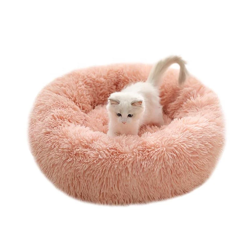 

Wholesale Custom Cat Donut Round Plush bed dog Luxury Rest improved Sleep Faux Fur pet Dog Bed