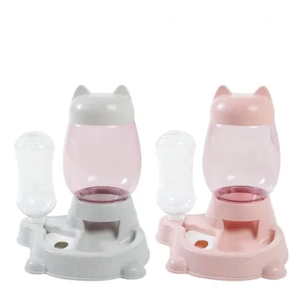 

Lovely Design Cat Shape Two-In-One Automatic Pet Feeder Pet Water Dispenser, Pink,gray