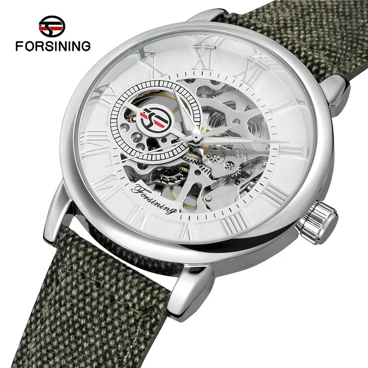 

Forsining 8099 Men's Wrist Watches Skeleton Dial Precise Hand Mechanical Movement Men Luxury Canvas Strap Watch