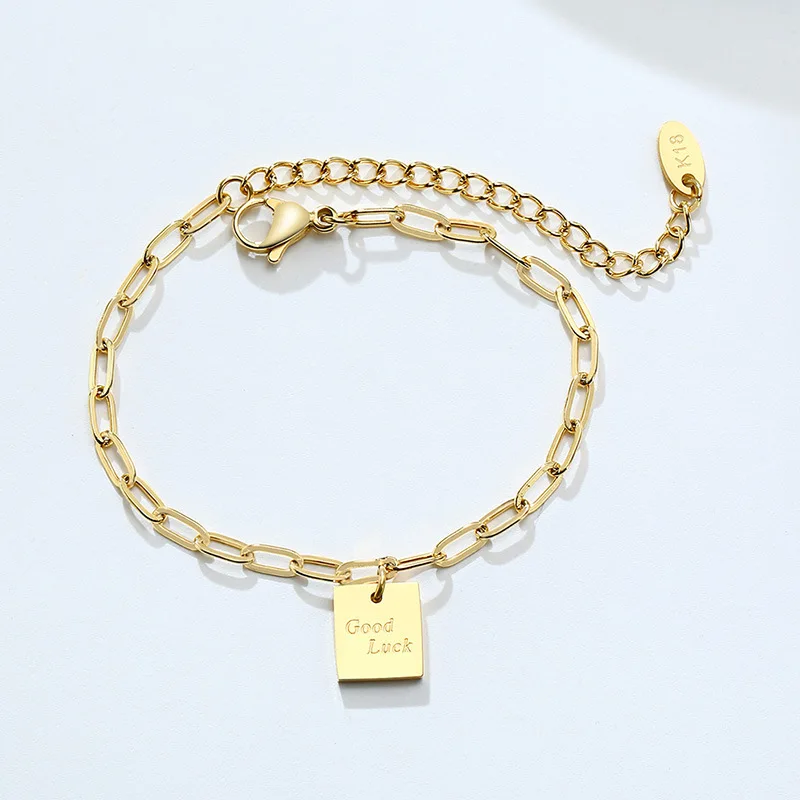 

RFJEWEL New arrival Fashion Stainless Steel Goold luck bracelet for girl female's gift Jewellry gold plated