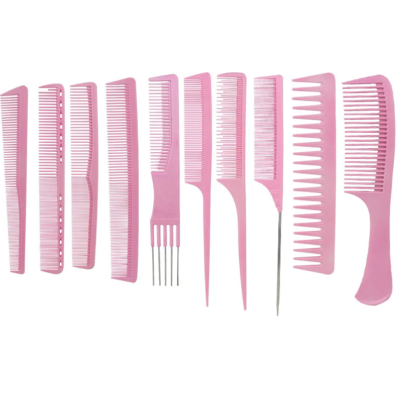 

Pink 10 pcs Straight Durable Different Style and Functional Deluxe Hair Comb Set For Professional Barber for Cutting Comb