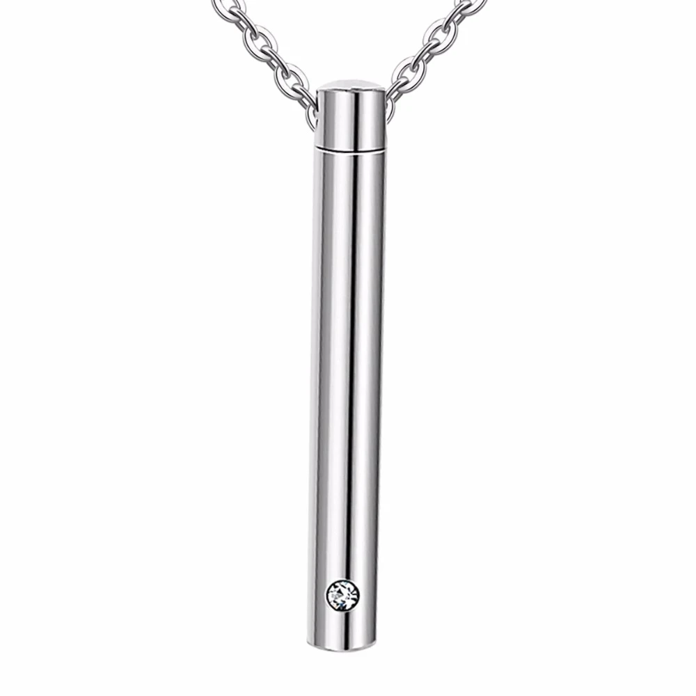 

Pet Cremation Jewelry Memorial Keepsake Bar Cylinder Crystal Urn Pendant Necklace for Ashes Men Women