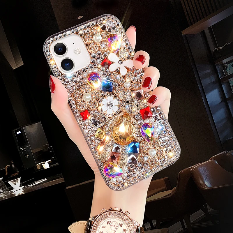 

Fashion Design Glitter Bling Resin Rhinestone Diamond Mobile Cell Phone Case Back Cover for iphone 6 7 8 x xs 11 12 mini pro max