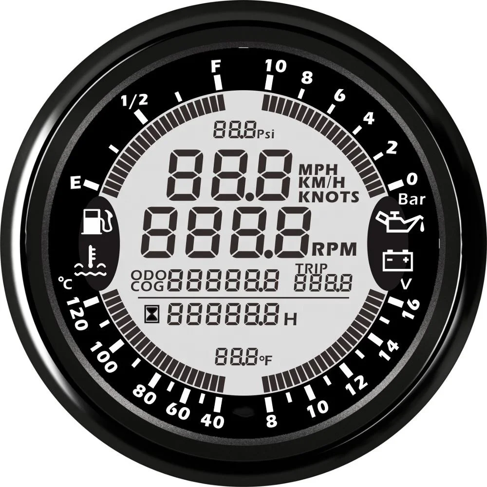 

85mm Digital 6 In1 Multi-function Gauge 12V Voltmeter 10Bar Oil Pressure GPS Speedometer Tacho RPM Water Temp For Motorcycle, Bn