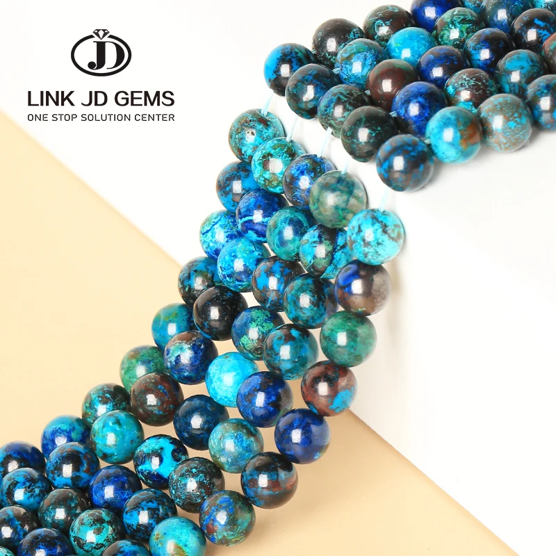 JD 4mm 6mm 8mm 10mm Blue Color Natural Azurite Beads wholesale and retail Round Loose Beadsfor DIY Jewelry