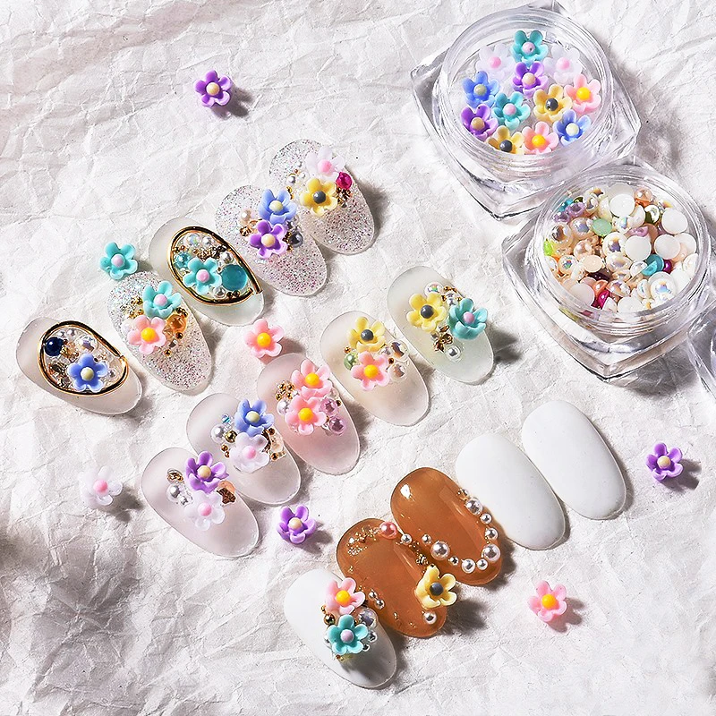 

2021 Summer 3D Pearl Flower Nail Charms For Nails Art Decoration, 2 colors