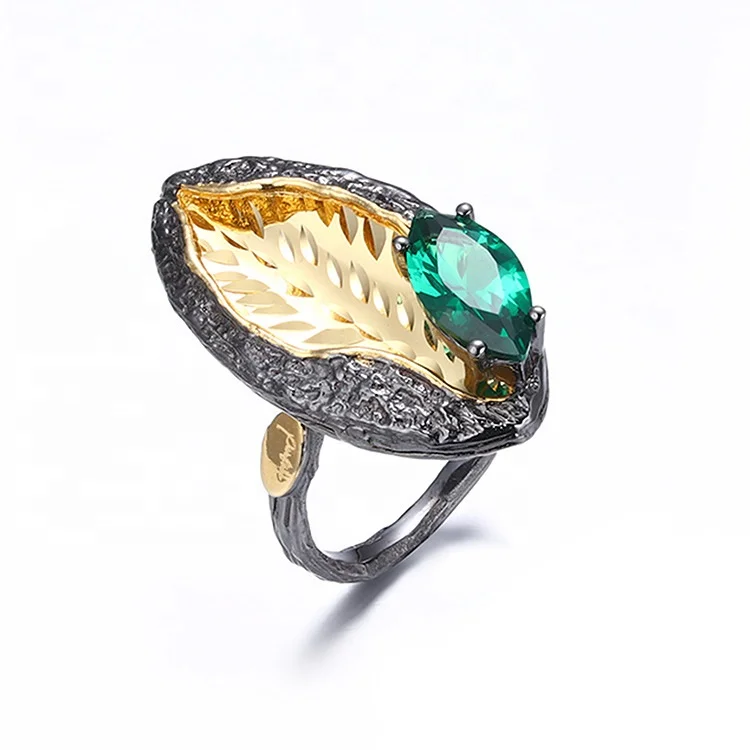 

925 Sterling Silver Handcrafted Jewelry Oval Cut Green Spinel Leaf Vintage Ring