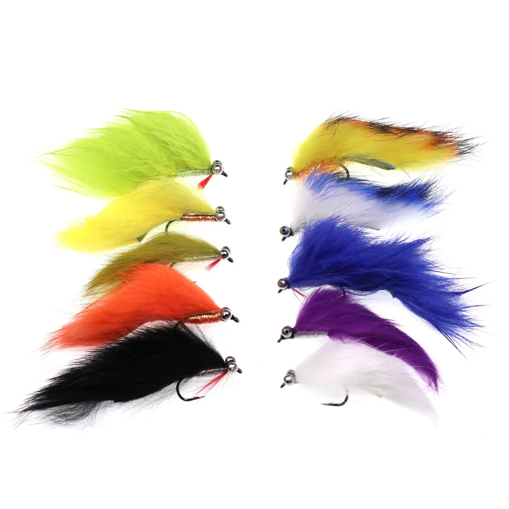 

Rabbit Hair Zonker Streamers Flies Olive Black White Green Baitfish Imitator for Trout Salmon Striped Bass Fishing Lures, 10 colors