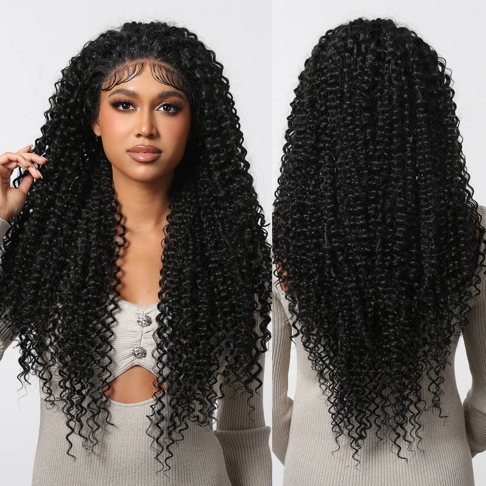 13*6 Front Lace Synthetic Japanese Futuristic Fiber Long Super Wavy Hair Wig Black Wig Soft Smooth Long Lasting Wave