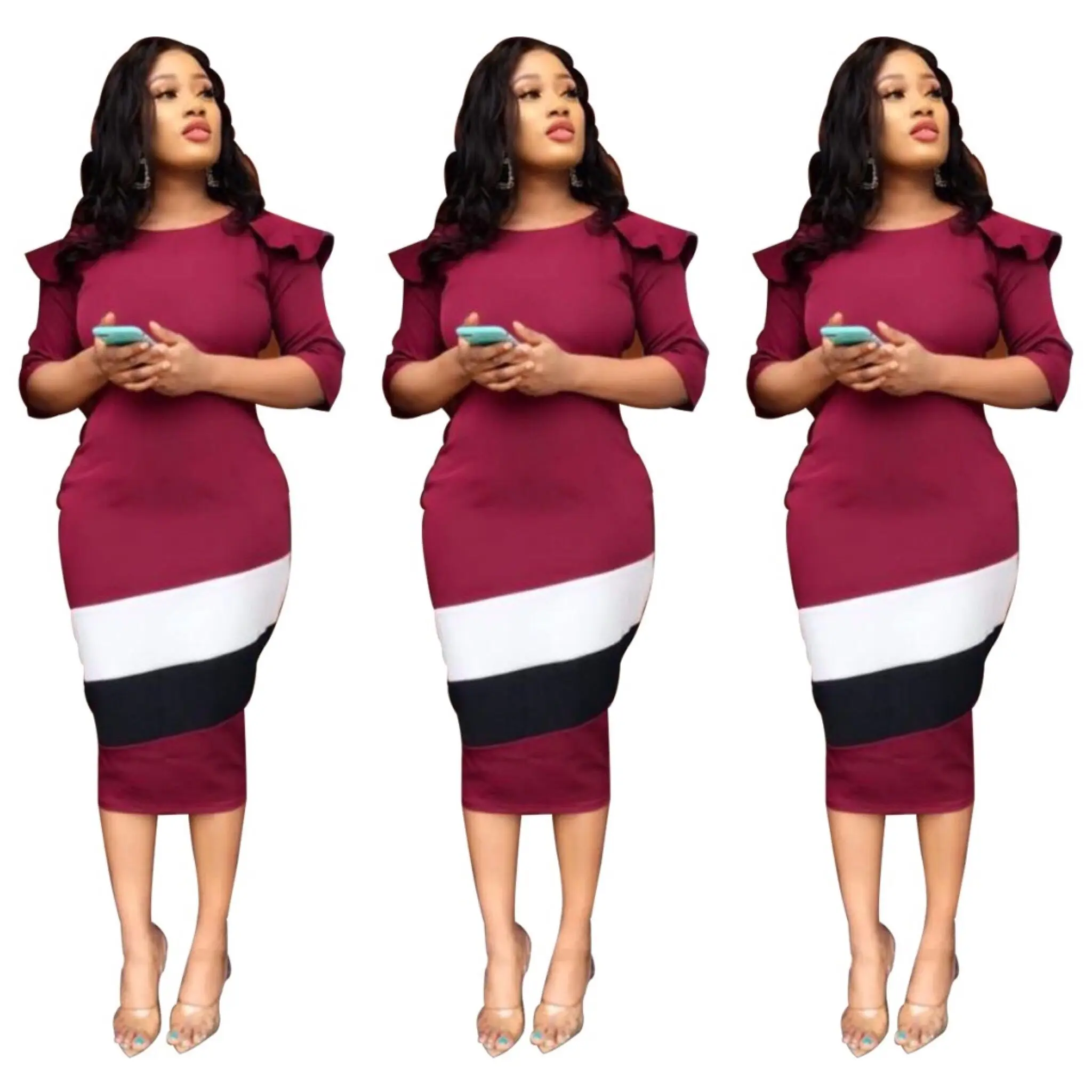 

DH3013 in stock women's clothing autumn color matching show thin career office dress pencil skirt office dress ladies