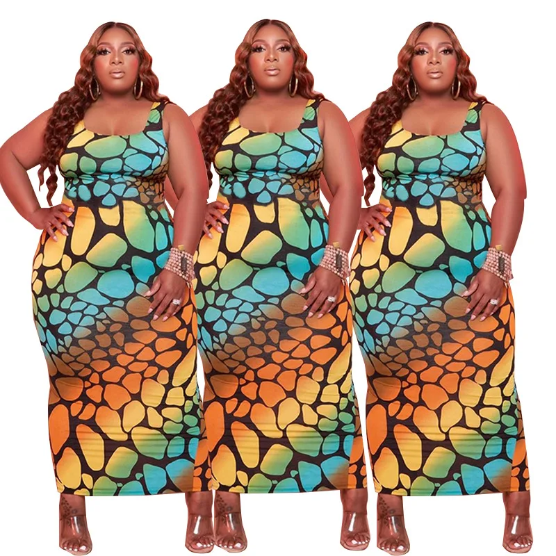

Fashion 2021 Summer Sexy Digital Printing Plus sizes Women Dress Sundress