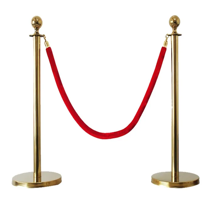 Traffic Crowd Control Walkway Gold Queue Bollard Red Carpet Velvet Rope Poles and Stands Post Barrier Gold Stanchion