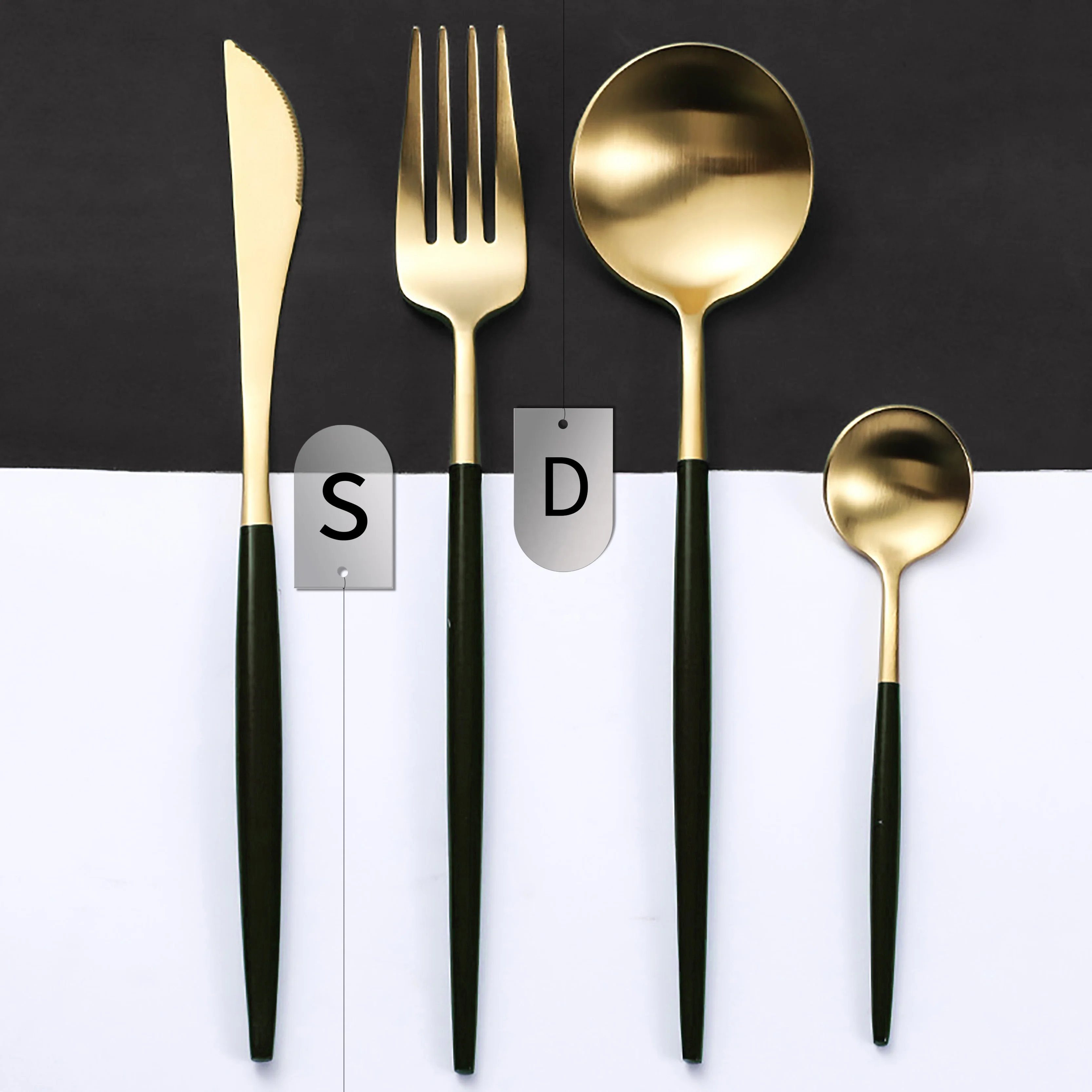 

nordic stainless steel matte gold flatware fork spoon knife portuguese cutlery set for wedding