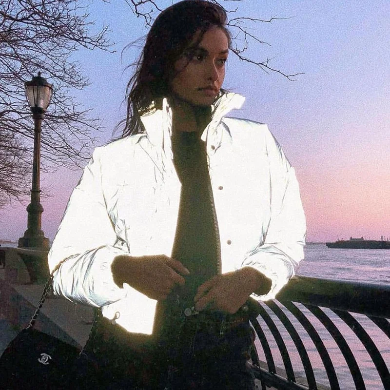 Hot sales new fashion womens cropped padded cotton winter reflective jacket