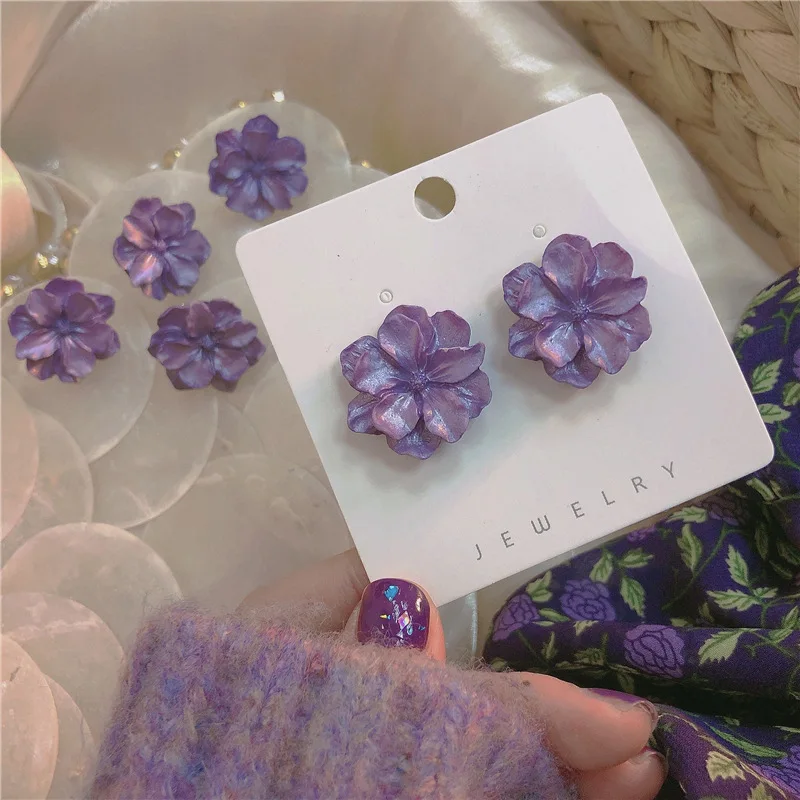 

new statement gardenia stud flower purple earring