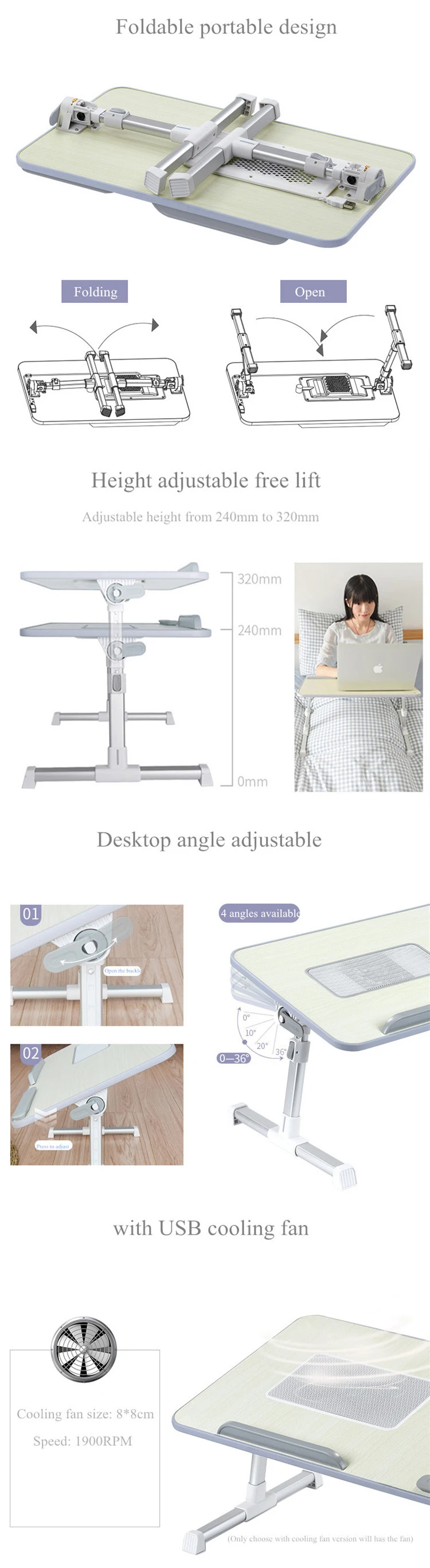 Adjustable Computer Laptop Desk Stand Foldable Notebook Bed Table Can be Lifted Standing Study