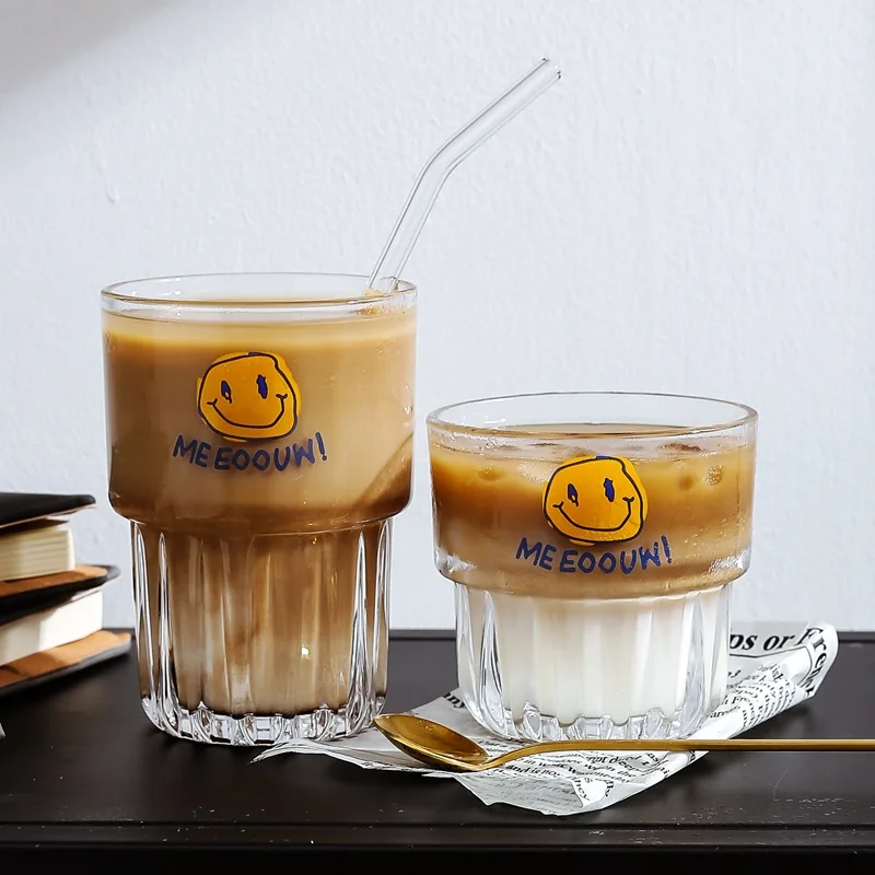 

Stackable Cute Smiling Face Coffee Milk Water Drinking Glass Cup Tumbler Cups