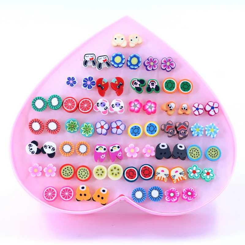 

36 pairs Clay Earrings Stud Cute Girl Earing Mini Size Girl Jewellery Handmade Kids Earrings, Mixed random