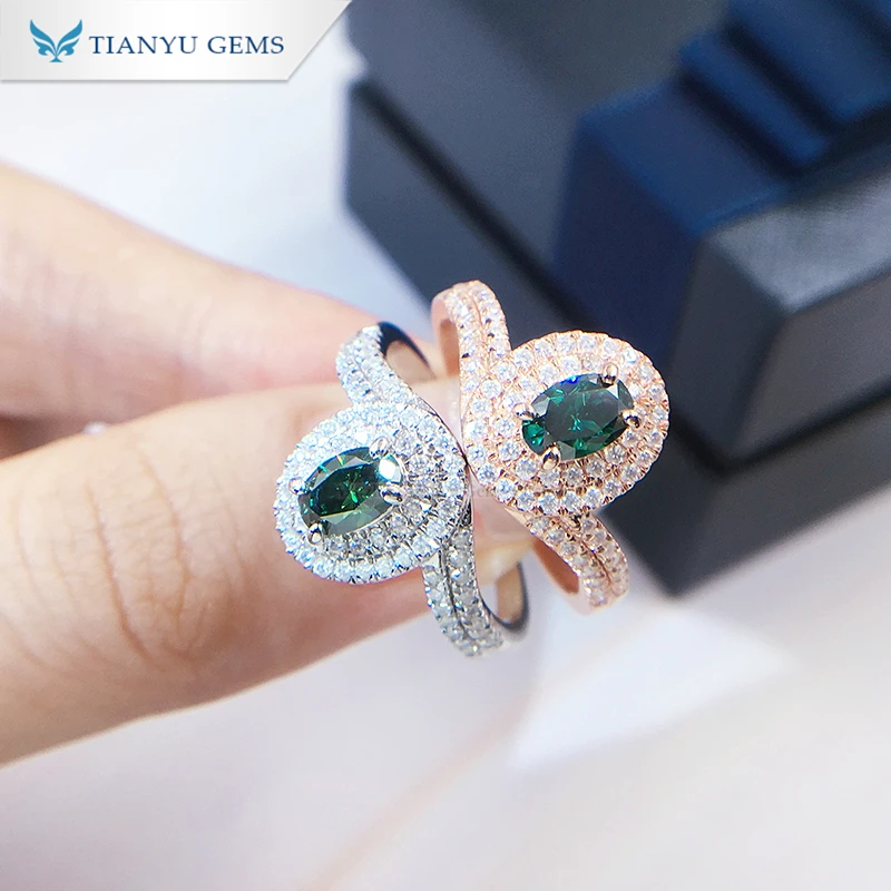 

Tianyu Gems Silver Jewelry Ring 18K White and Rose Gold Plated Blue Green Moissanite Charm Wholesale Engagement Ring
