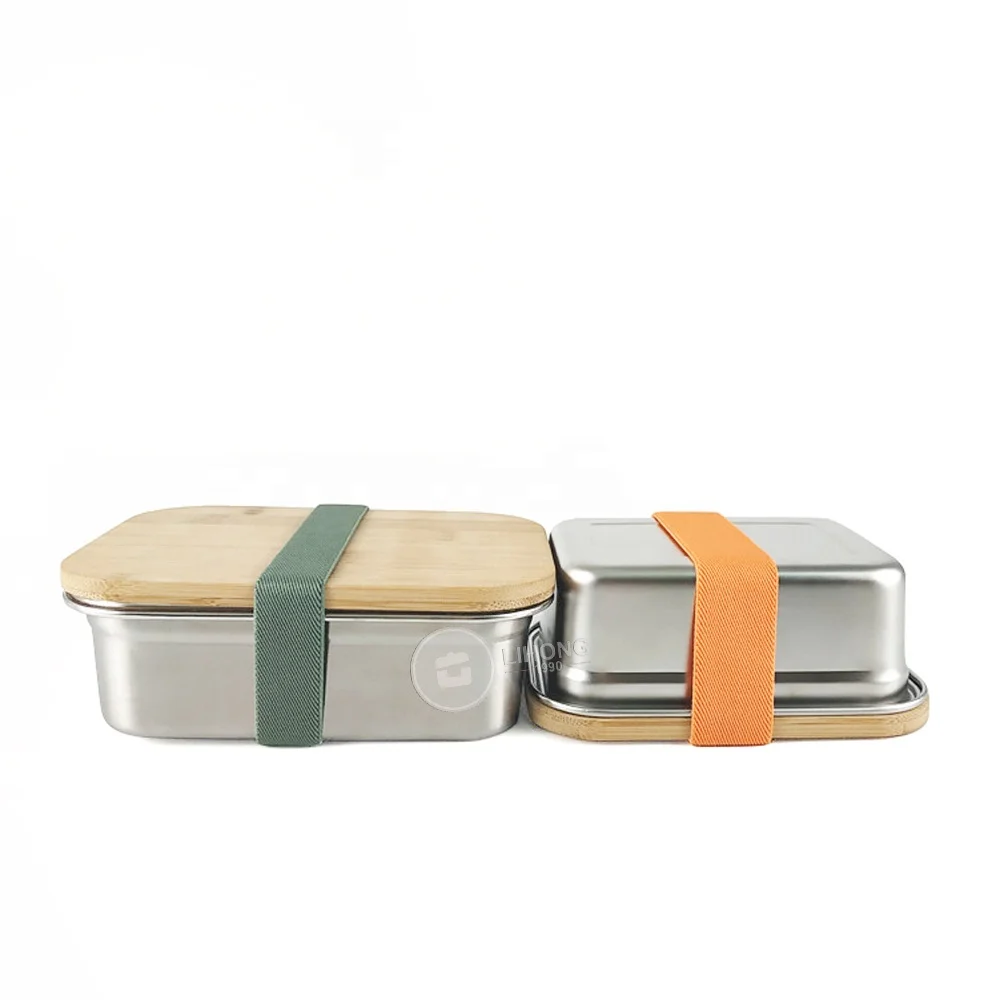 

2020 New bamboo bento lunch box eco, kids stainless steel lunch box bamboo lid for freshness preservation