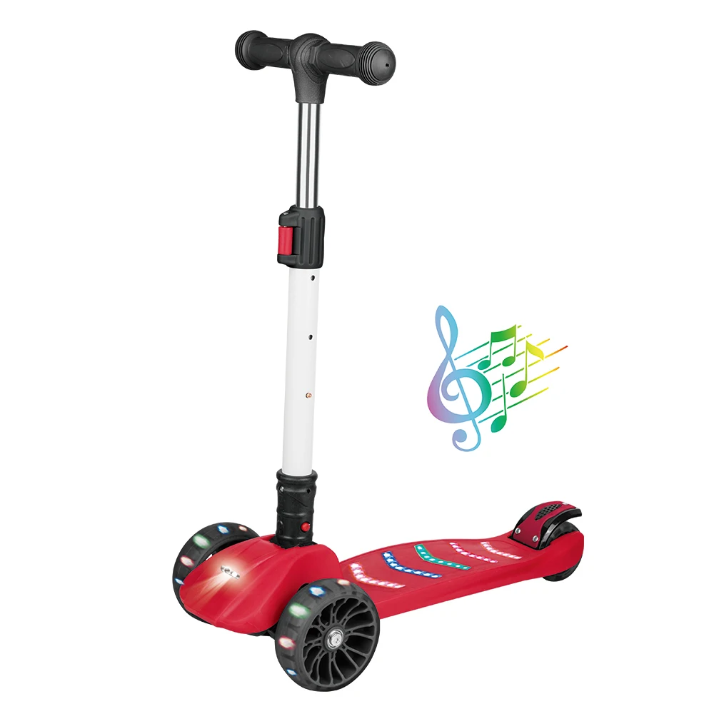 Foldable Adjustable LED light 3 wheel kids kick scooter with music