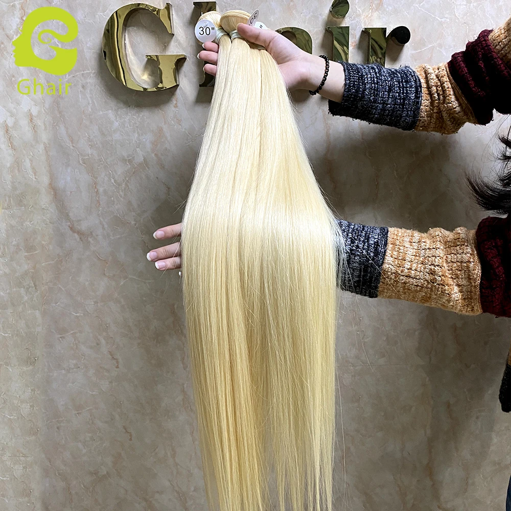 

Wholesale 613 Cuticle Aligned Virgin Hair,Russian Blonde Virgin Human Hair Bundle,40 Inch Blond platinum color Hair Extension