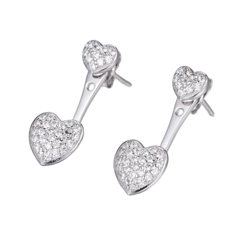 

New Funky Crystal Stone Gold Plating Charm Detachable Double Hearts Earrings For Women