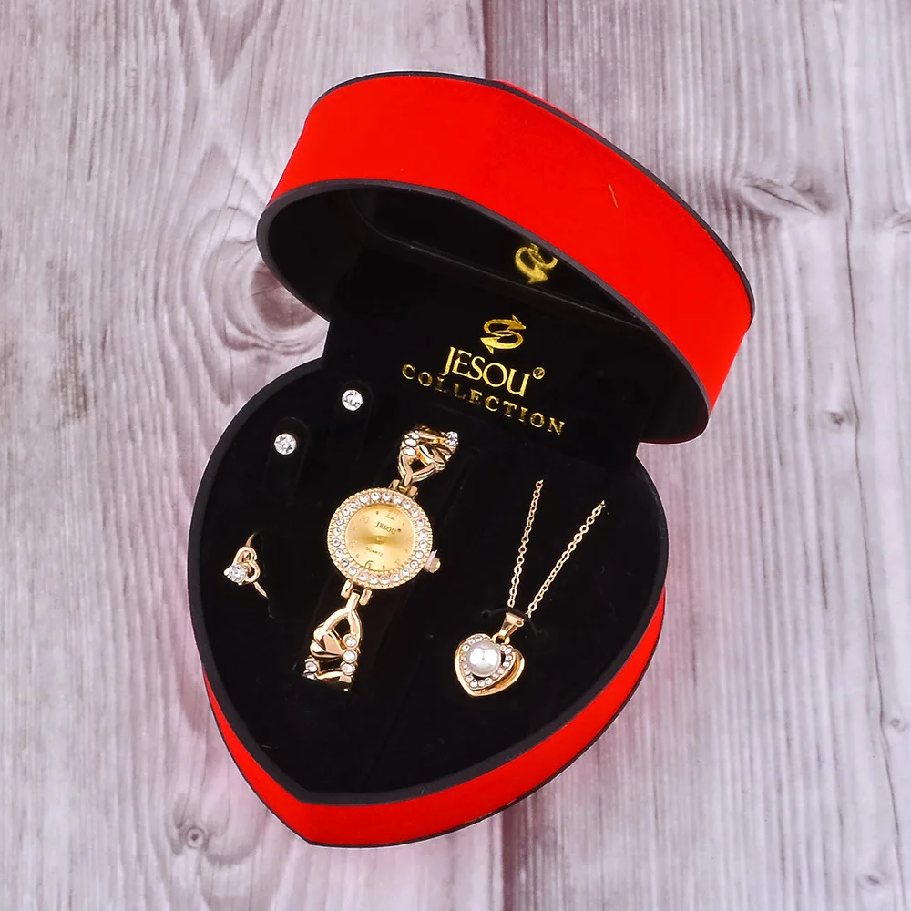

2021 Women's Watch Set Beautiful Necklace Ring Earring 4 Piece Set, As pic