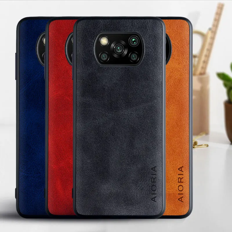 

Classic Leather Case Back Cover For Xiaomi Poco F1 X3 NFC M3 F2 PRO Simple Design High Quality