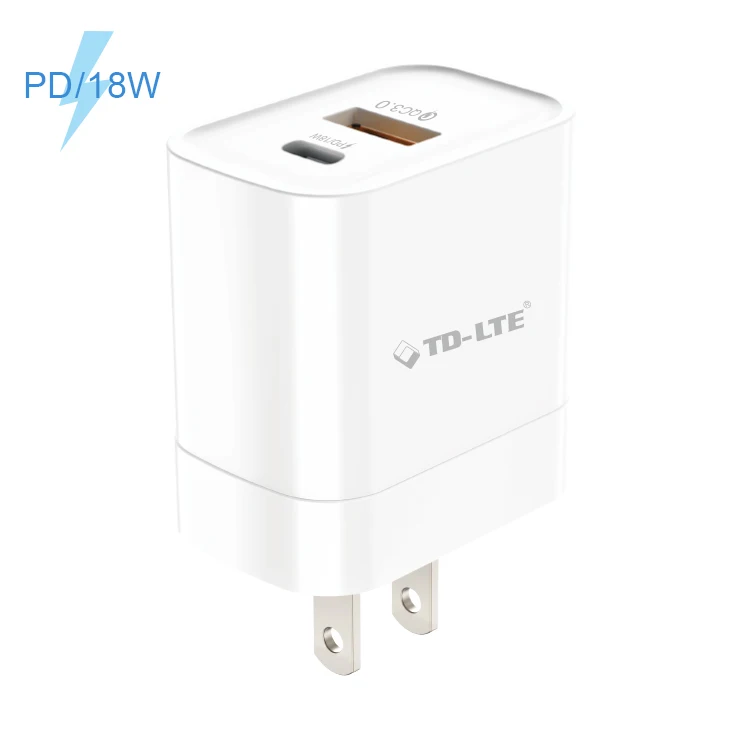 

Manufacturer new arrivals US 18W PD QC3.0 CHARGER 5V 3A USB Type C PORT Wall charger power adaptor adapter for iphone, White