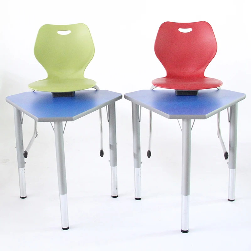 
Diamond shape HPL single student school desk and chair set 
