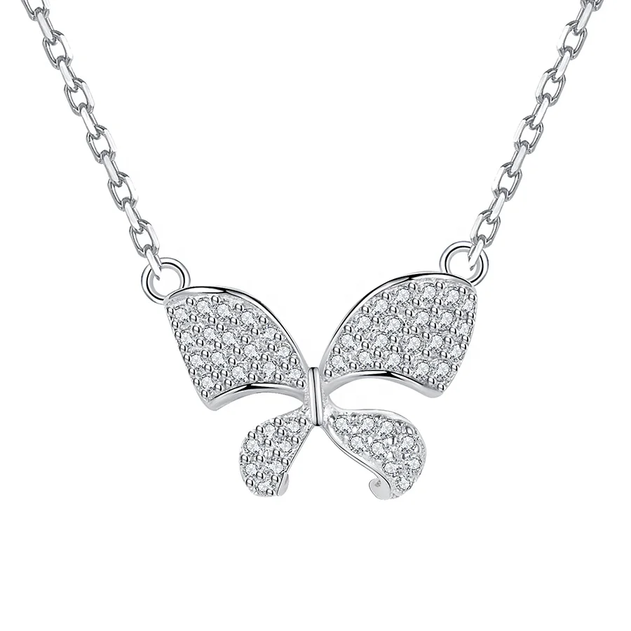 

Hot Sale Butterfly 925 Sterling Silver Necklace, Rhodium Plated AAA Cubic Zirconia Pendant Necklace for Women, Silver color .rose gold