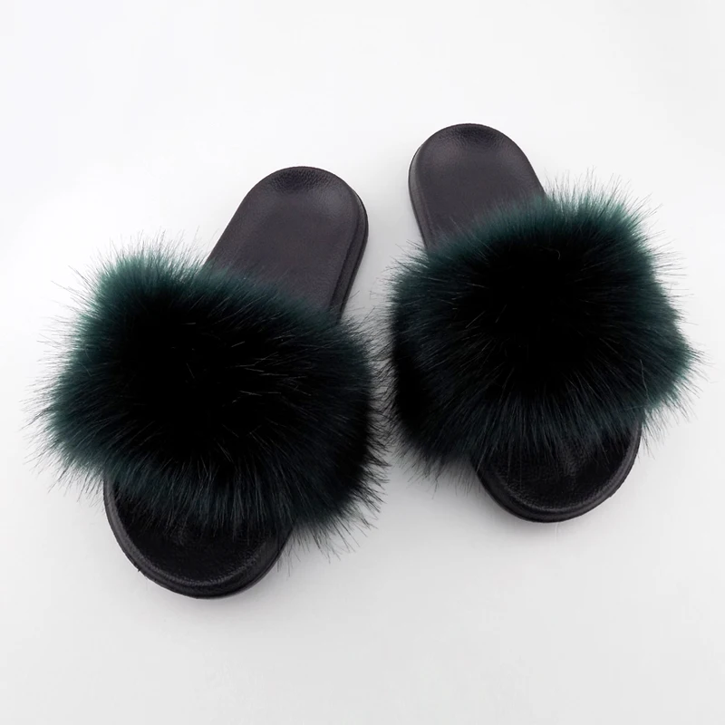 

Regular soft fur slides factory direct wholesale custom logo faux fox fur slippers Latest women Slippers, 18colors
