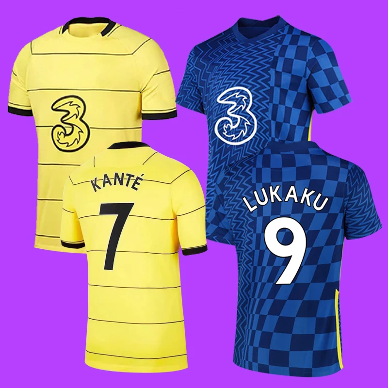 

Thailand Quality Fan Jersey Player Version 2022 Kante #7 Lukaku #9 Mount #19 ChelseaJersey Football Kit, White, purple, green, black, blue