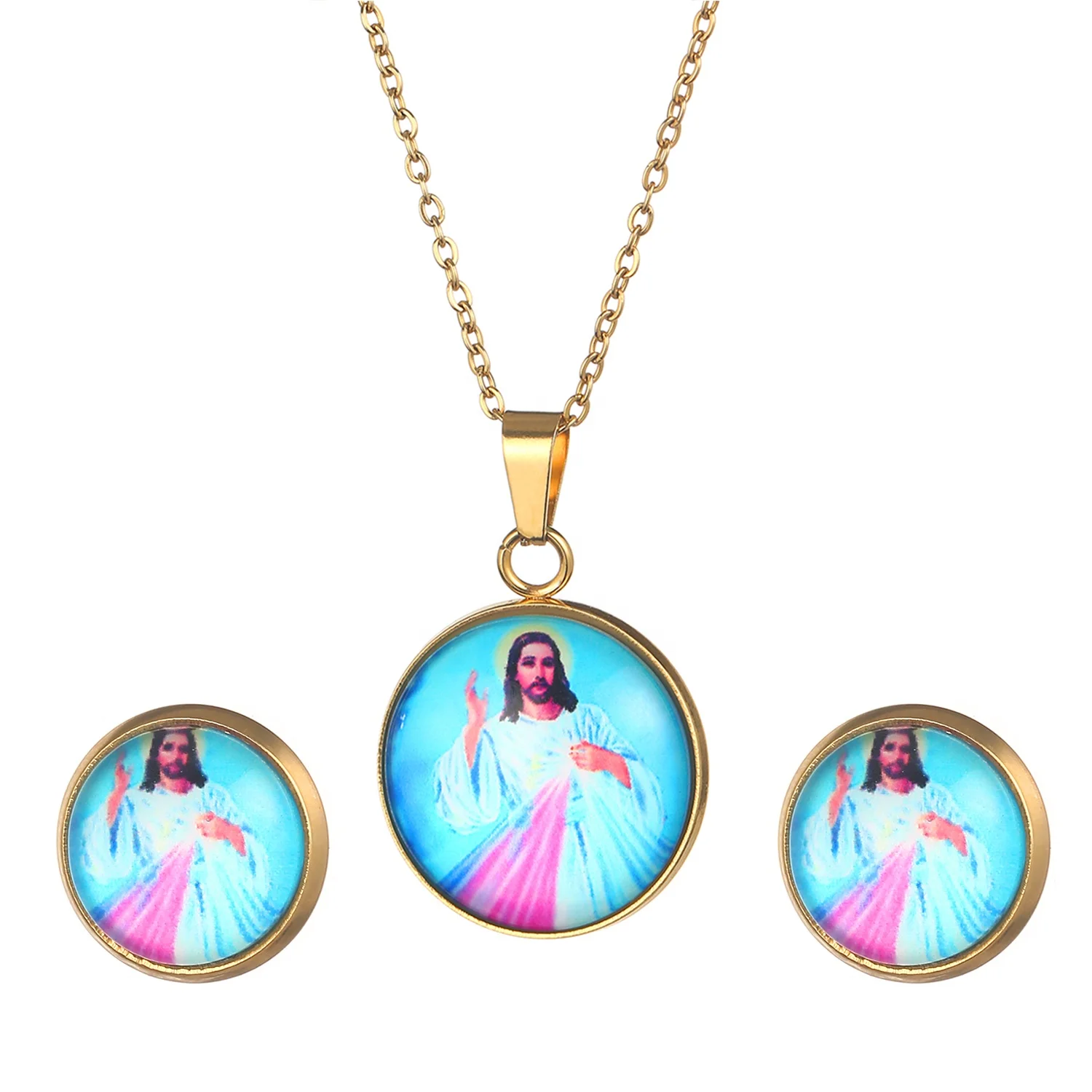 

Trendy Jesus Pendant Necklace Esrrings For Vintage Statement Holiday Jewelry Accessories