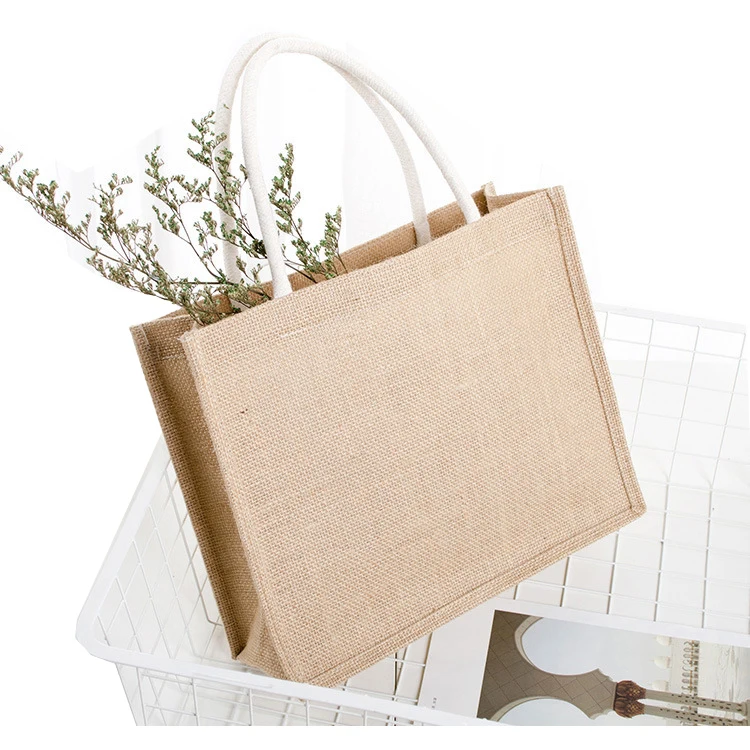 

Promotional Eco-friendly Custom logo Reusable Hemp material, Jute Bag Shopping Tote Bag With Handle, Natural