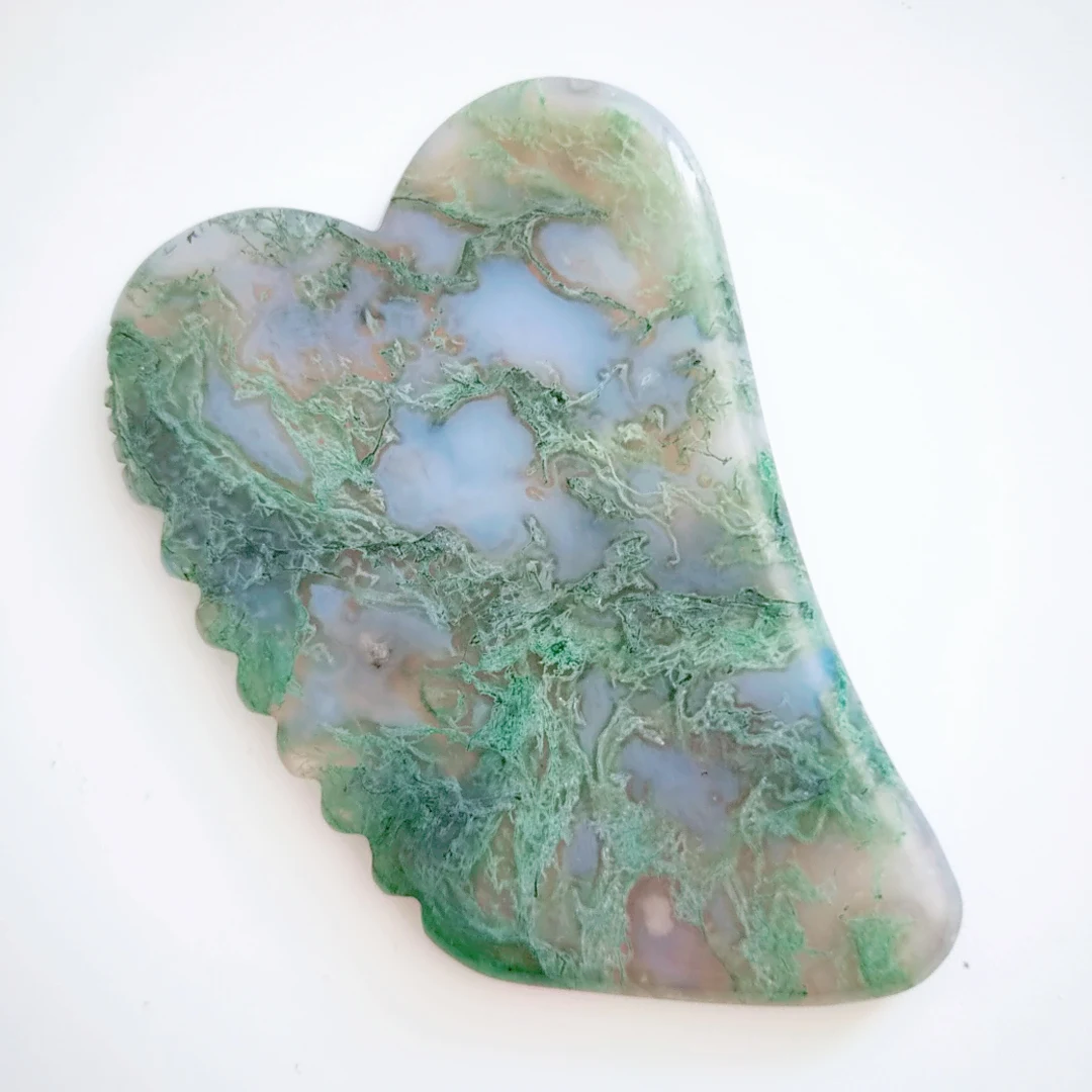 

Moss agate gua sha scraping massage tool guasha set jagged square shape board