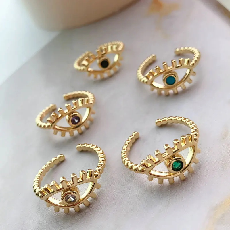 

2021 New Arrival Gold Plated Open Ring Brass Eye Adjustable Ring For Women
