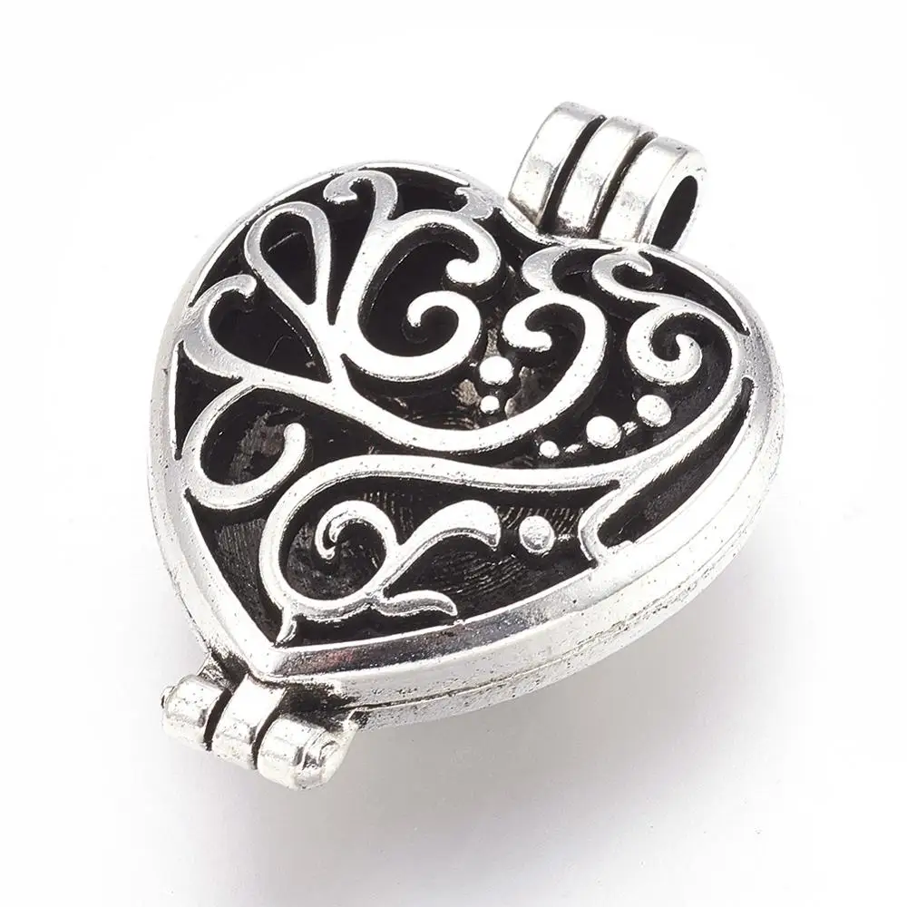 

Pandahall Hollow Heart Antique Silver Diffuser Locket Necklace Pendant