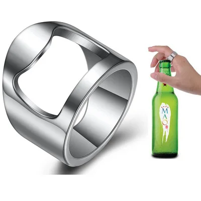 

Wholesale Personalized Stainless Steel Bottle Opener Ring Silver Plated Practical Ring for Men, Silver color