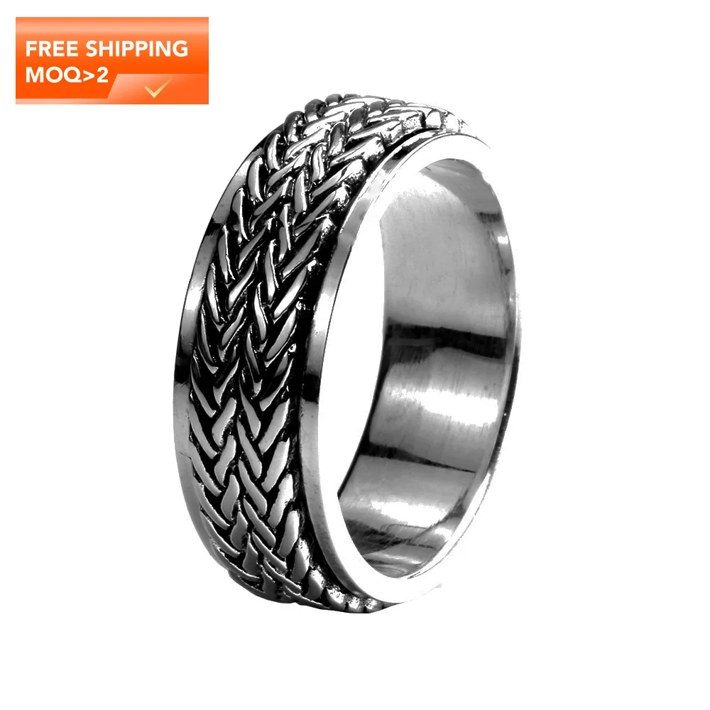 

Real 925 Silver Spinner Rings For Men And Women Retro Antique Thai Silver Hemp Rope Design