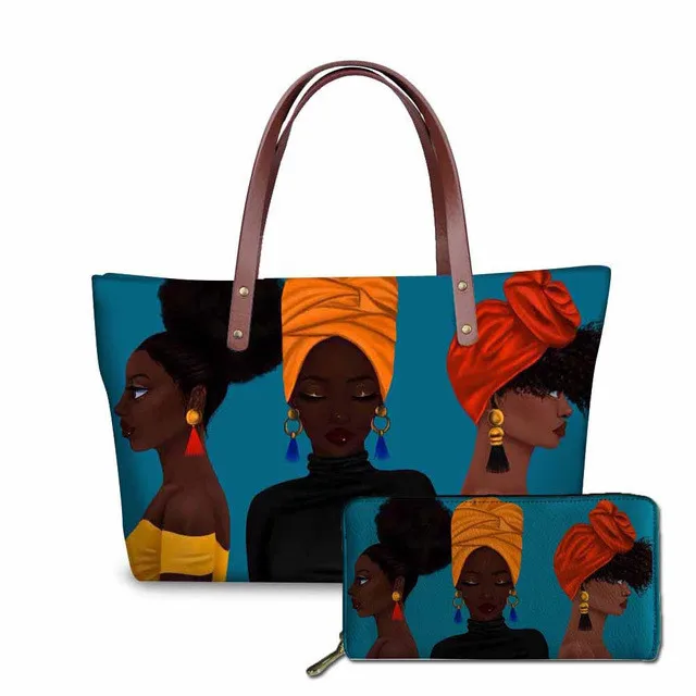 

Black Art African Girls Bag Women Handbags Ladies Luxury Design Purse&Handbag for Females 2pcs/set Shoulder Tote Bags