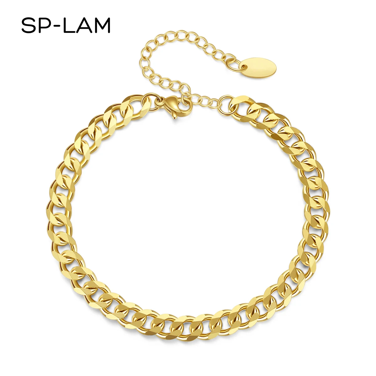 

SP-LAM Thick Bangle Stainless Steel Woman Wide Chain Stainless Lady Jewelry Cuban Link Bracelet