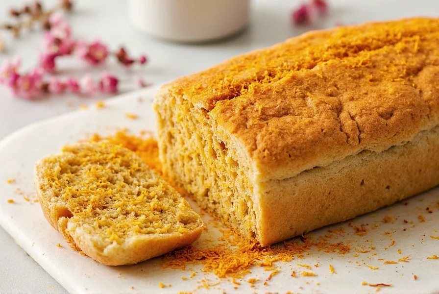 Close-up of golden saffron bread with visible saffron threads