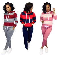 

NEW autumn contrast color long sleeve hoodies casual sports two piece pants set women clothing